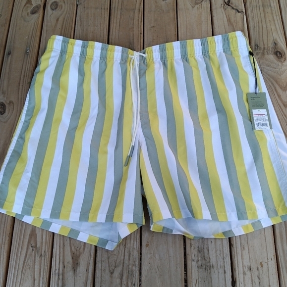 New Men's Goodfellow & Co Green & White Stripped Lined Swim Trunks Size XXL - Picture 1 of 2